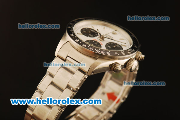 Rolex Daytona Vintage Chronograph Swiss Valjoux 7750 Steel Case/Strap with White Dial and Silver Markers - Click Image to Close